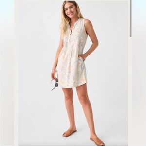 Faherty Isha Dress Sky Coast Floral Hemp Tencel pastel button pockets M
